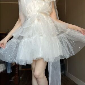 Mable White Tulle Dress with Pearls